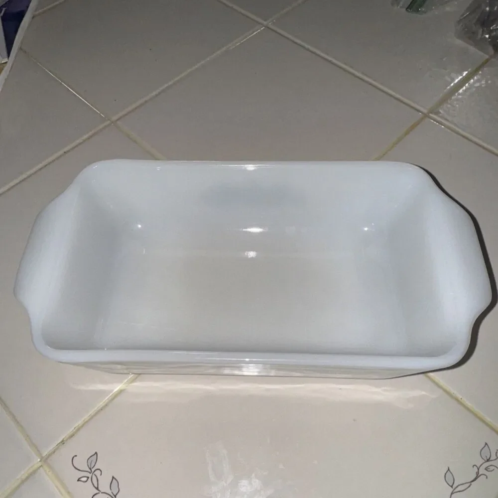 Vintage Anchor Hocking/Fire King Milk Glass -Cornflower 1 qt, Loaf Pan #441